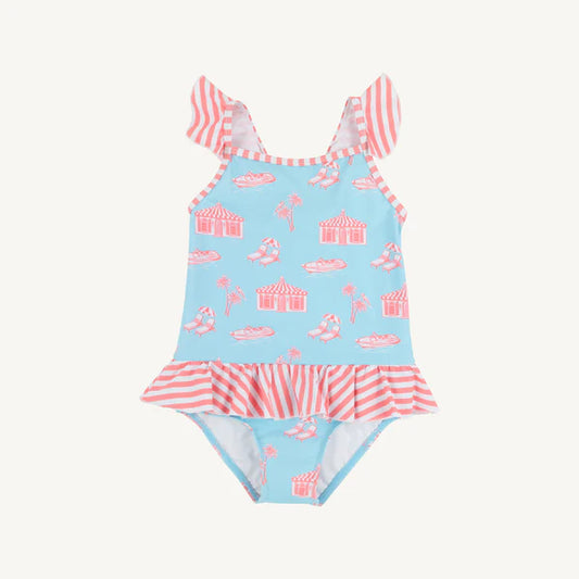 ST.LUCIA SWIMSUIT - PARROT CAY CANOPY WITH PARROT CAY CORAL STRIPE