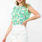 RUFFLE SLEEVE PRINT TOP - GREEN