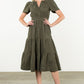 SMOCKED WAIST TIERED DRESS - SAGE