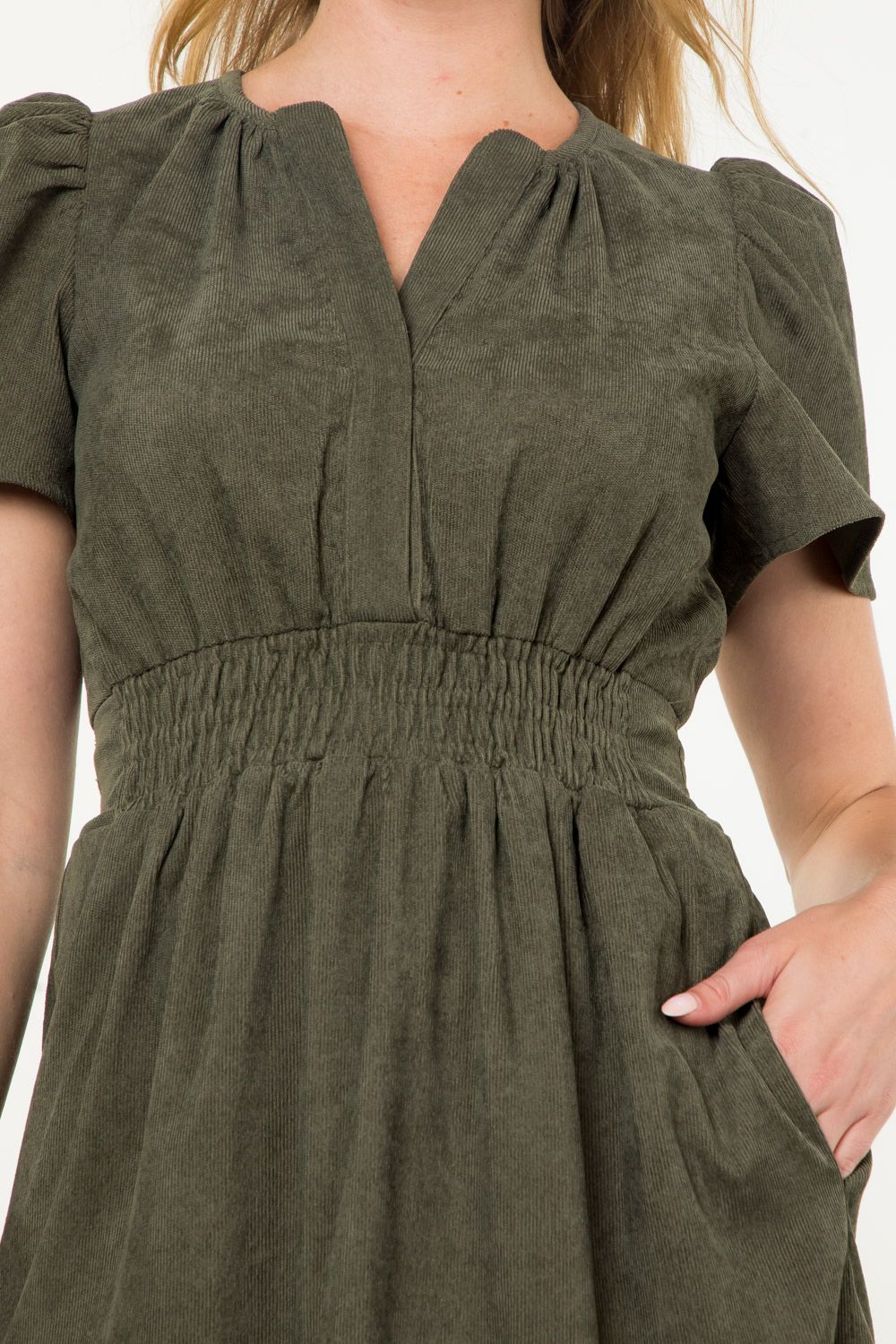 SMOCKED WAIST TIERED DRESS - SAGE