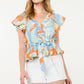 SHORT SLEEVE MULTI COLOR PRINT TOP - BLUE