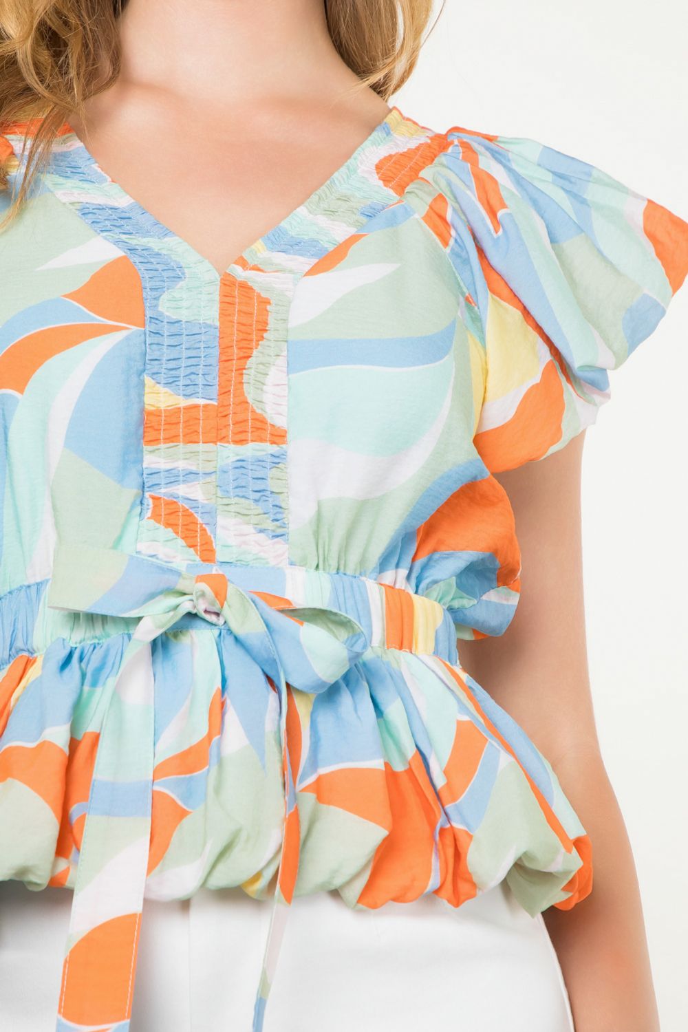 SHORT SLEEVE MULTI COLOR PRINT TOP - BLUE