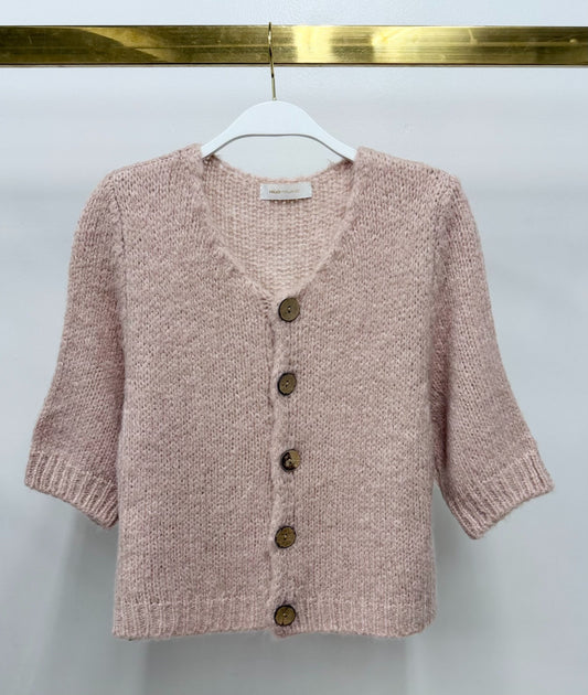 BUTTON UP KNIT SWEATER - BLUSH
