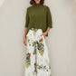 CHATEAU GARDEN FLORAL PRINT ELASTIC WAISTBAND PANTS WITH POCKETS - GREEN