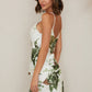CHATEAU GARDEN FLORAL PRINT ADJUSTABLE STRAP SLINKY TANK TOP - GREEN