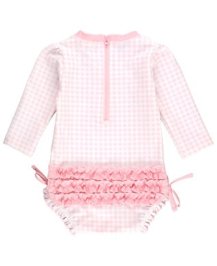 LONG SLEEVE ONE PIECE RASH GUARD - PINK GINGHAM