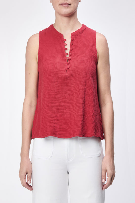 BUTTON-UP SLEEVELESS TANK - SALSA