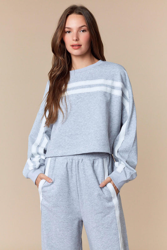 TWEEN LACE TRIM DETAIL CROPPED SWEATSHIRT - HEATHER GREY