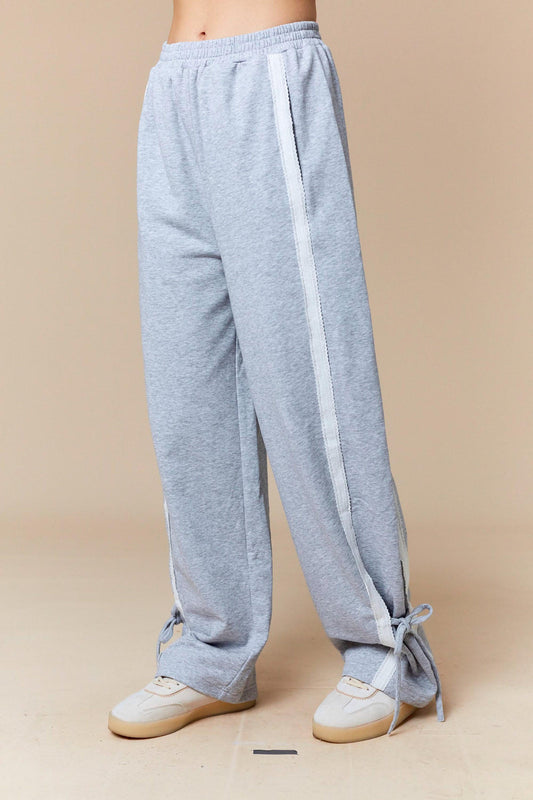 TWEEN SIDE SCALLOP EDGE W/BOW TIE PANT - HEATHER GREY