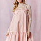 GIRLS BRAID SPAGHETTI  W/BOW DETAIL DENIM, MINI DRESS - WASHED PINK