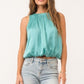 ELASTIC WAIST SLEEVELESS BLOUSE - AQUATIC AWE