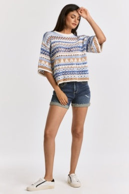 CREW NECK KNIT TOP - BEACH DAY