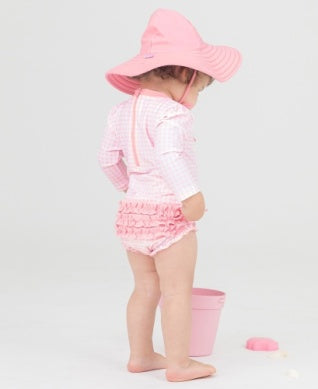 LONG SLEEVE ONE PIECE RASH GUARD - PINK GINGHAM