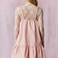 GIRLS BRAID SPAGHETTI  W/BOW DETAIL DENIM, MINI DRESS - WASHED PINK