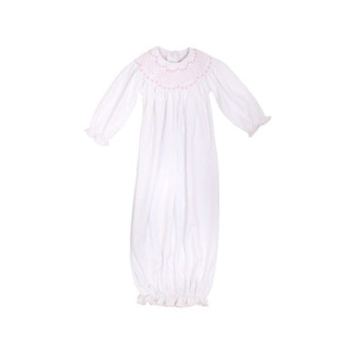 SWEETLY SMOCKED GREETING GOWN - WORTH WHITE/PALM BEACH PINK