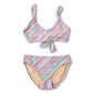 GIRLS STRIPE SHIMMER TIE BACK TWO PIECE SWIMSUIT