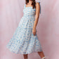 GIRLS CONTRAST SHOULDER TIE FLORAL PRINTED MAXI DRESS - LIGHT BLUE