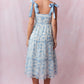 GIRLS CONTRAST SHOULDER TIE FLORAL PRINTED MAXI DRESS - LIGHT BLUE