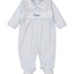 FOOTIE W/ HAND EMBROIDERED TRAIN - LIGHT BLUE