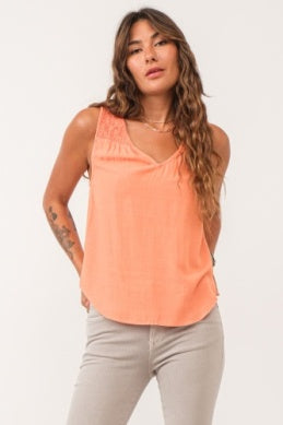 SMOCKED DETAIL RELAXED TANK - SWEET MANDERIN