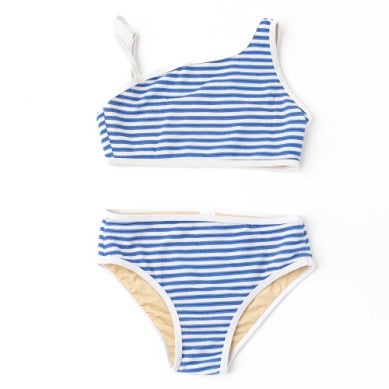 COLBALT STRIPE ONE SHOULDER TWO PC SWIM SET