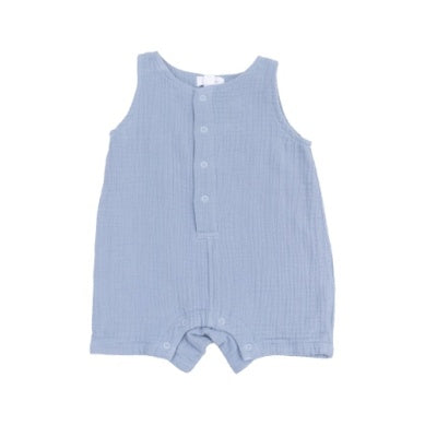 SLEEVELESS SHORTIE ROMPER - DUSTY BLUE MUSLIN