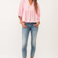 V NECK 3/4 SLEEVE PEPLUM TOP - PINK SORBET