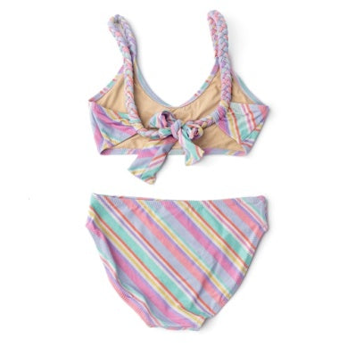 GIRLS STRIPE SHIMMER TIE BACK TWO PIECE SWIMSUIT