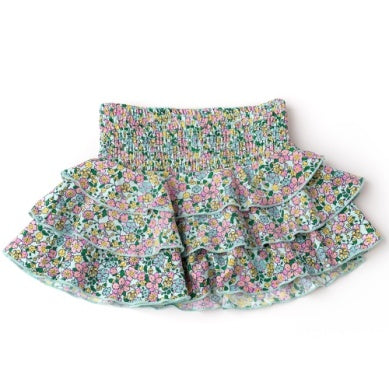 SMOCKED RUFFLE SKIRT - MINT DITSY FLORAL