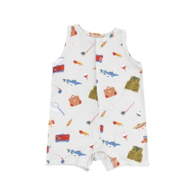 SLEEVELESS SHORTIE ROMPER - FISHING THINGS