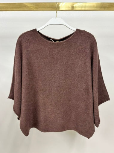 CREWNECK BATWING SLEEVE KNIT TOP - CHOCOLATE BROWN