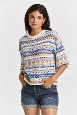 CREW NECK KNIT TOP - BEACH DAY