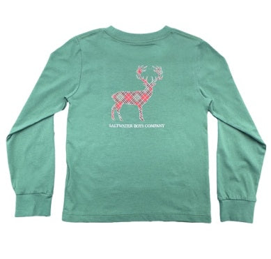 LS RED PLAID DEER GRAPHIC TEE - HUNTER GREEN
