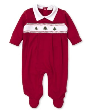 FOOTIE W/ HAND SMOCKED CHRISTMAS TREE - RED