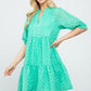 SHEER CHECKERED FRINGE DRESS - GREEN