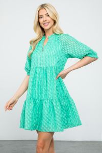 SHEER CHECKERED FRINGE DRESS - GREEN