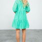 SHEER CHECKERED FRINGE DRESS - GREEN