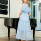 STRIPED TIERED MAXI DRESS - BLUE