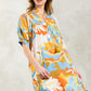 PUFF SLEEVE MULTI COLOR MIDI DRESS - CREAM