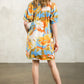 PUFF SLEEVE MULTI COLOR MIDI DRESS - CREAM