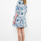 MID SLEEVE FLORAL PRINT DRESS - BLUE