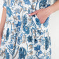 MID SLEEVE FLORAL PRINT DRESS - BLUE
