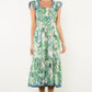 SMOCKED FLUTTER SLEEVE PAISLEY PRINT MAXI DRESS - GREEN