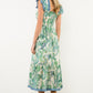 SMOCKED FLUTTER SLEEVE PAISLEY PRINT MAXI DRESS - GREEN