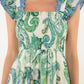 SMOCKED FLUTTER SLEEVE PAISLEY PRINT MAXI DRESS - GREEN