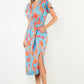 SMOCKED WAIST BUTTON DOWN FLORAL DRESS - LIGHT BLUE