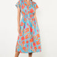 SMOCKED WAIST BUTTON DOWN FLORAL DRESS - LIGHT BLUE