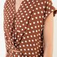 SHORT SLEEVE POLKA DOT V-NECK TOP - BROWN