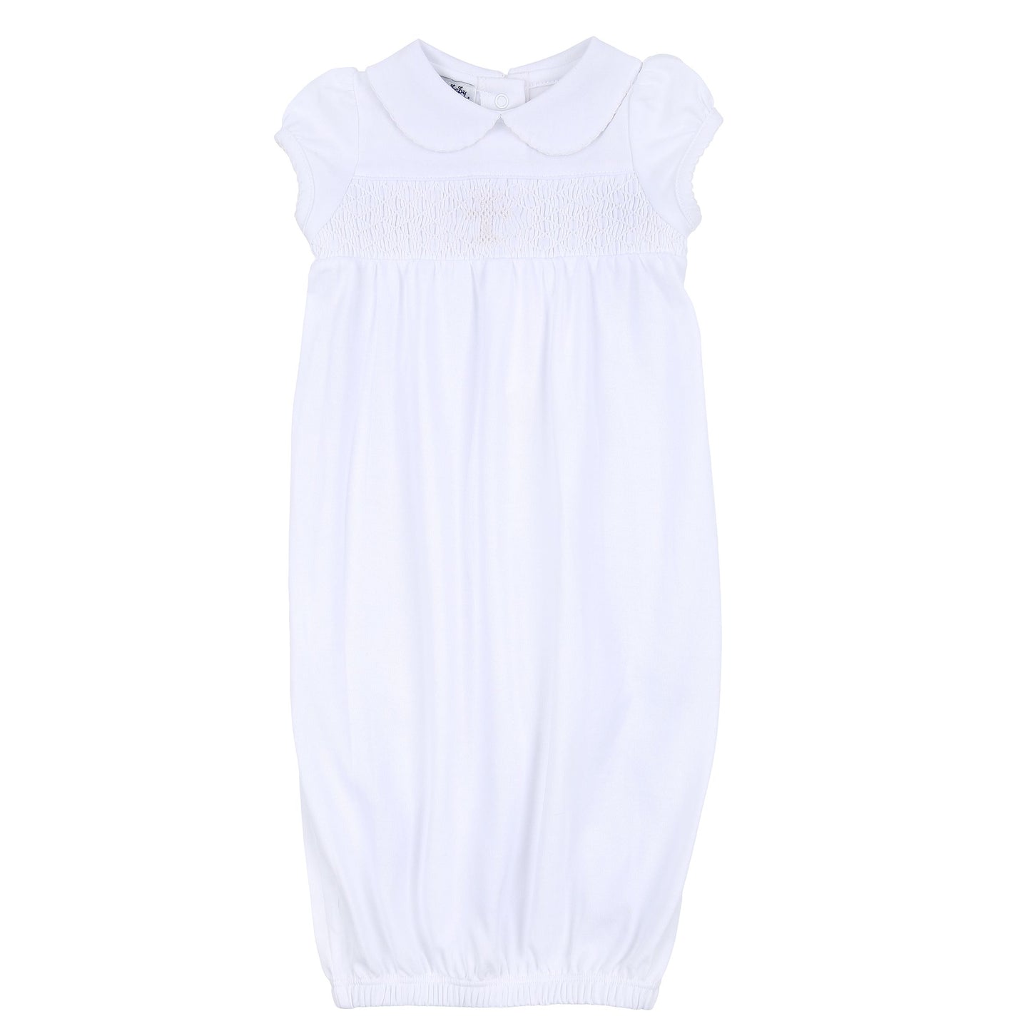 BLESSED SMOCKED COLLARED S/S GATHER GOWN - WHITE