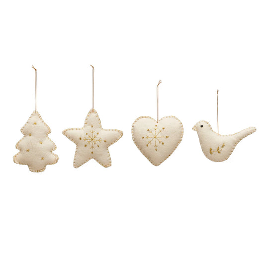 6"H FABRIC HOLIDAY SHAPED ORNAMENTS W/ GOLD EMBROIDERY